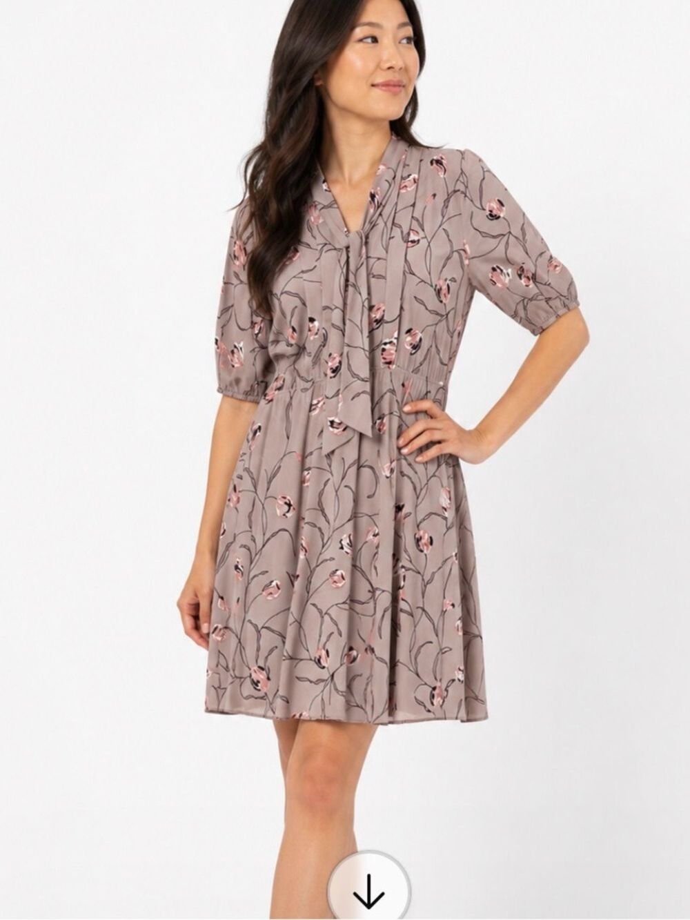 NWOT RW&CO. Mauve Floral Midi Dress with neck tie.